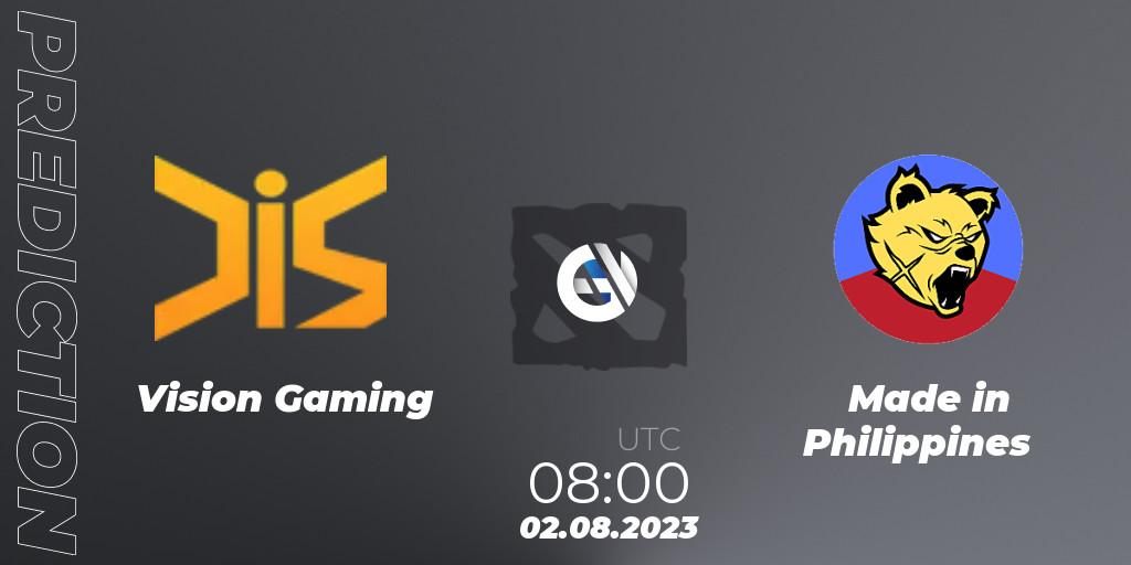 Pronóstico Vision Gaming - Made in Philippines. 02.08.2023 at 08:00, Dota 2, 1XPLORE Asia #2