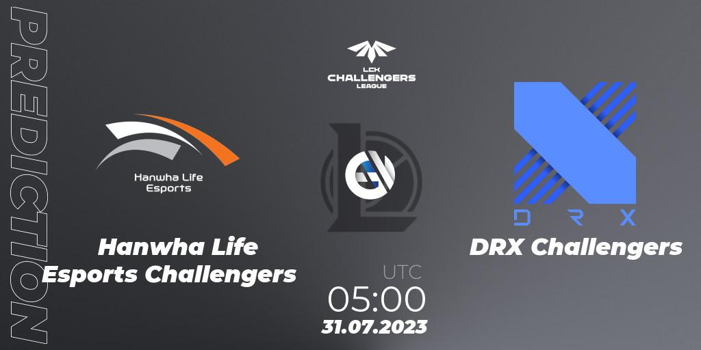 Pronóstico Hanwha Life Esports Challengers - DRX Challengers. 31.07.2023 at 05:00, LoL, LCK Challengers League 2023 Summer - Group Stage