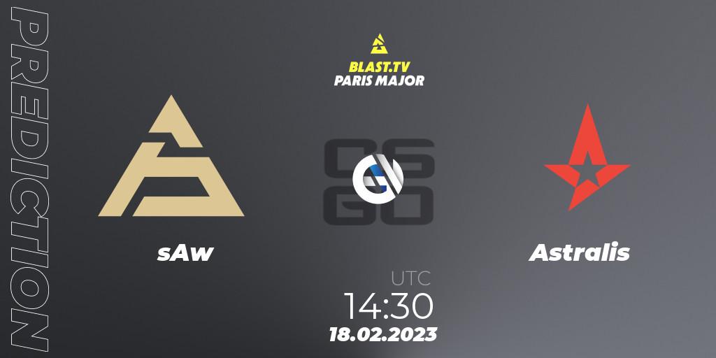 Pronóstico sAw - Astralis. 18.02.2023 at 14:30, Counter-Strike (CS2), BLAST.tv Paris Major 2023 Europe RMR Closed Qualifier A