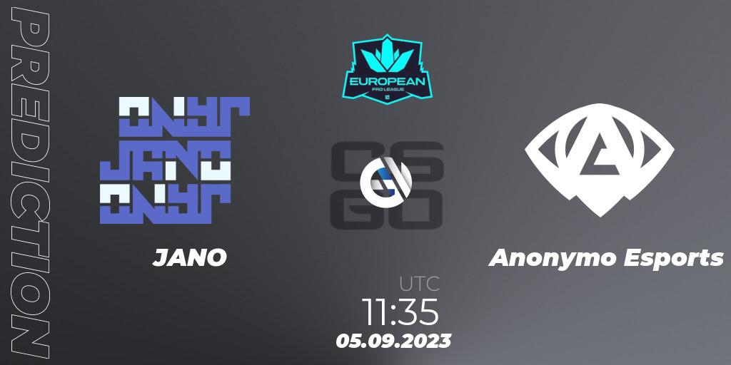 Pronóstico JANO - Anonymo Esports. 05.09.2023 at 11:35, Counter-Strike (CS2), European Pro League Season 10