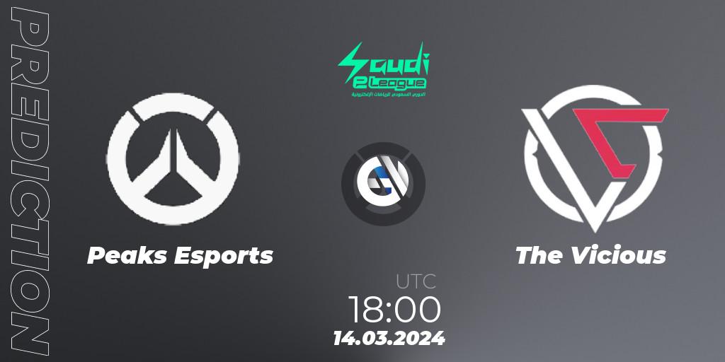 Pronóstico Peaks Esports - The Vicious. 14.03.2024 at 18:30, Overwatch, Saudi eLeague 2024 - Major 1 / Phase 2