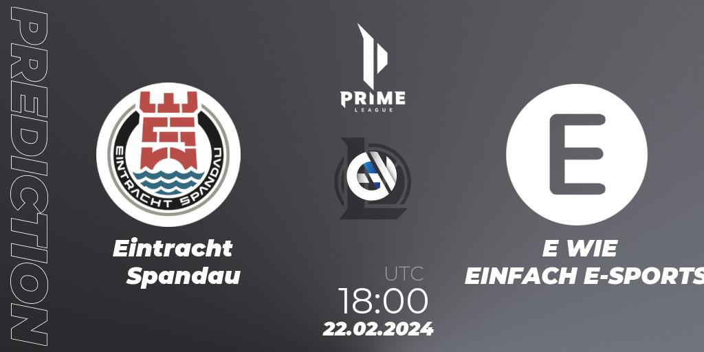 Pronóstico Eintracht Spandau - E WIE EINFACH E-SPORTS. 22.02.2024 at 18:00, LoL, Prime League Spring 2024 - Group Stage