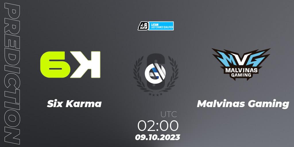 Pronóstico Six Karma - Malvinas Gaming. 09.10.2023 at 02:00, Rainbow Six, LATAM League 2023 - Stage 2 - Last Chance Qualifier