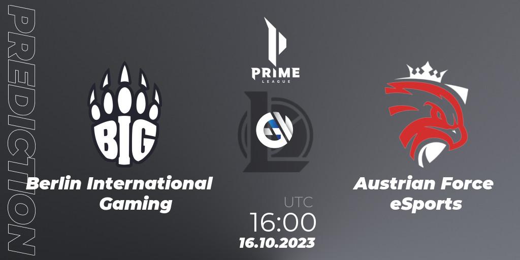 Pronóstico Berlin International Gaming - Austrian Force eSports. 16.10.2023 at 16:00, LoL, Prime League Pokal 2023