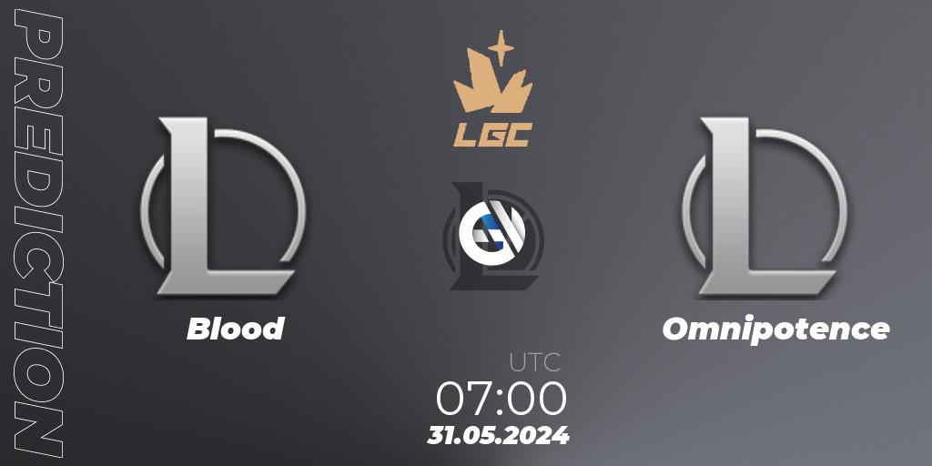 Pronóstico Blood - Omnipotence. 31.05.2024 at 07:00, LoL, Legend Cup 2024