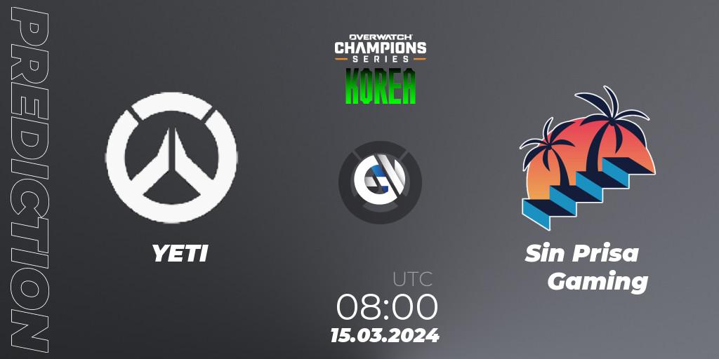 Pronóstico YETI - Sin Prisa Gaming. 15.03.2024 at 08:00, Overwatch, Overwatch Champions Series 2024 - Stage 1 Korea
