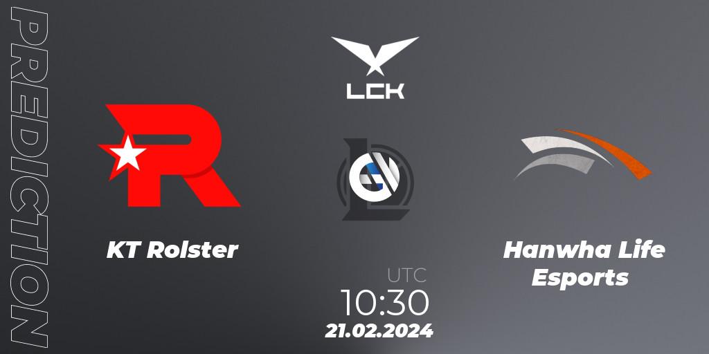 Pronóstico KT Rolster - Hanwha Life Esports. 21.02.2024 at 10:30, LoL, LCK Spring 2024 - Group Stage