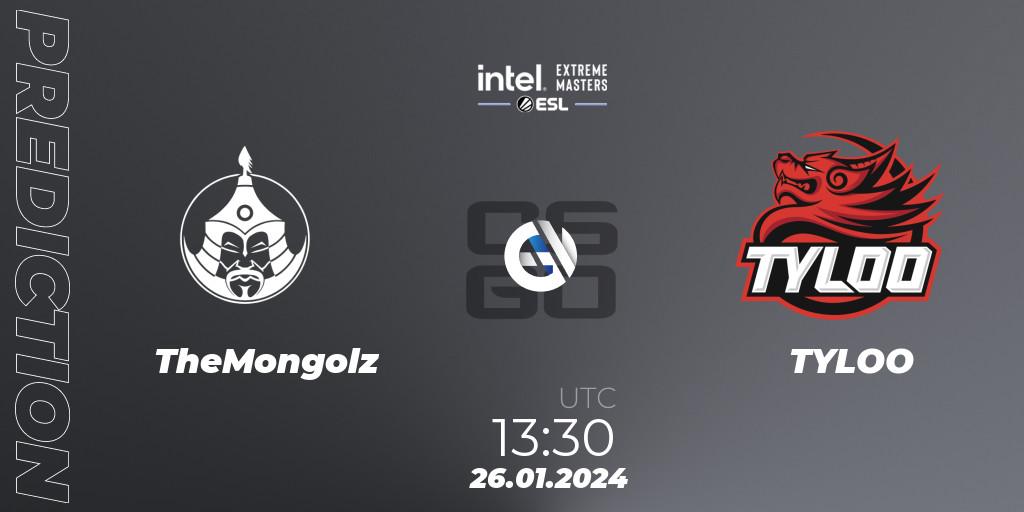 Pronóstico TheMongolz - TYLOO. 26.01.2024 at 13:30, Counter-Strike (CS2), Intel Extreme Masters China 2024: Asian Closed Qualifier
