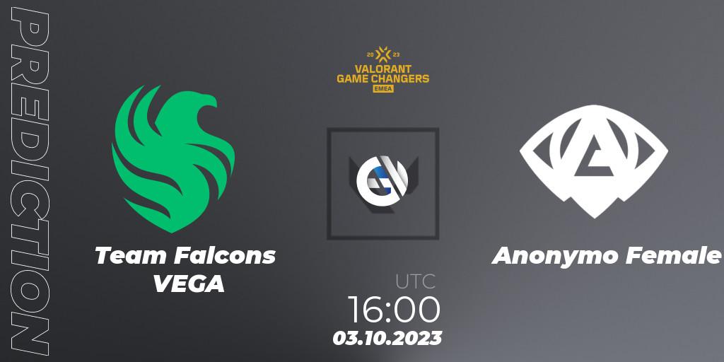 Pronóstico Team Falcons VEGA - Anonymo Female. 03.10.2023 at 16:00, VALORANT, VCT 2023: Game Changers EMEA Stage 3 - Playoffs