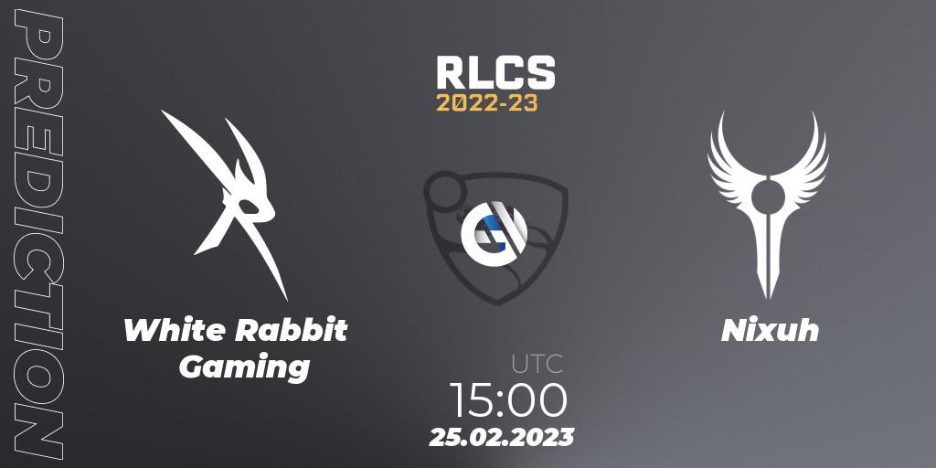 Pronóstico White Rabbit Gaming - Nixuh. 25.02.2023 at 15:00, Rocket League, RLCS 2022-23 - Winter: Sub-Saharan Africa Regional 3 - Winter Invitational