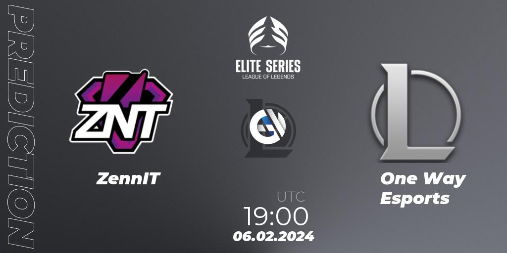 Pronóstico ZennIT - One Way Esports. 06.02.2024 at 19:00, LoL, Elite Series Spring 2024