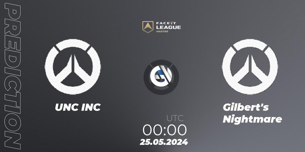 Pronóstico UNC INC - Gilbert's Nightmare. 25.05.2024 at 00:00, Overwatch, FACEIT League Season 1 - NA Master Road to EWC