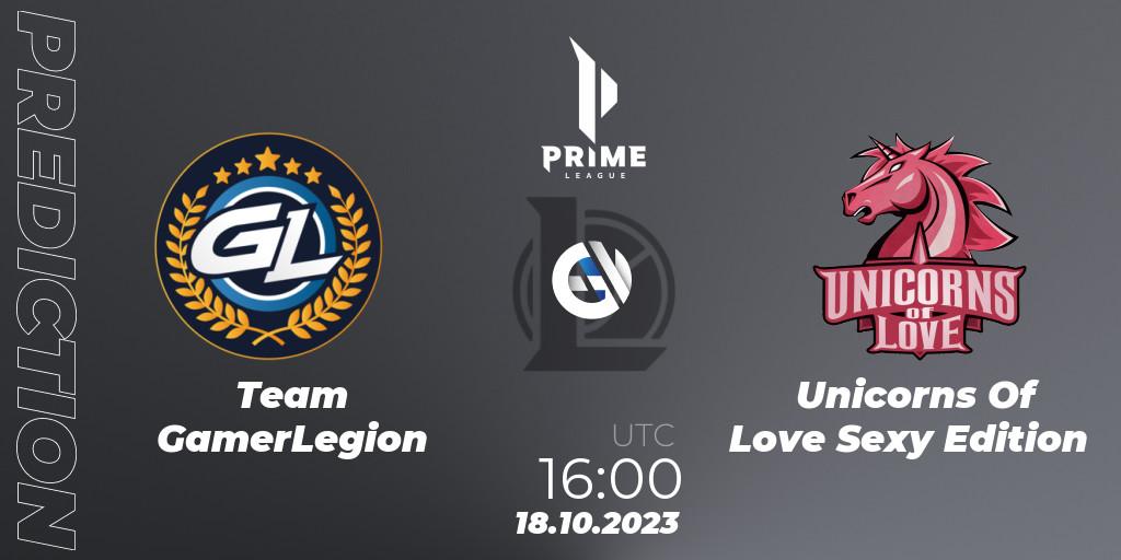 Pronóstico Team GamerLegion - Unicorns Of Love Sexy Edition. 18.10.23, LoL, Prime League Pokal 2023