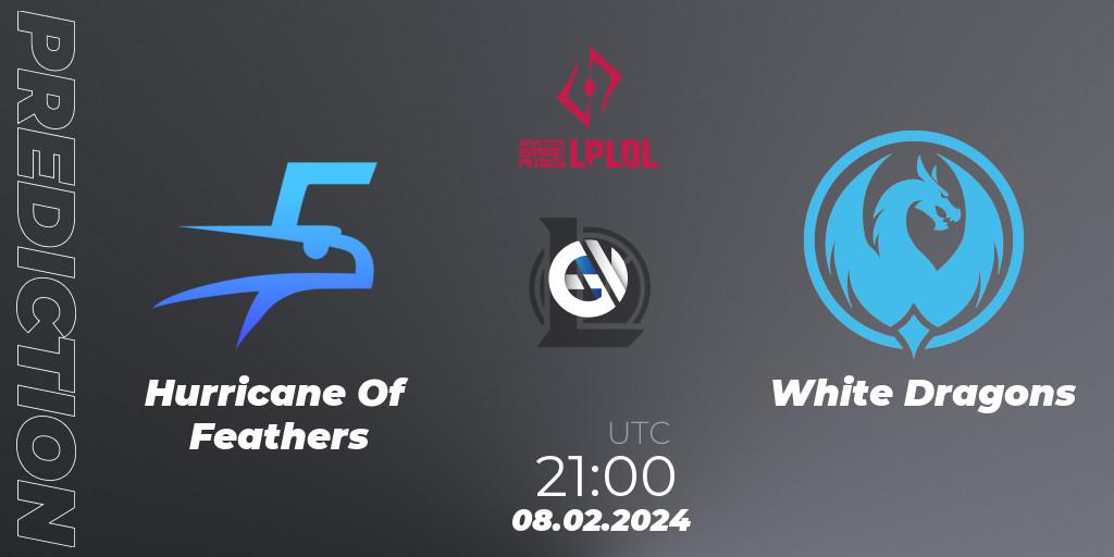 Pronóstico Hurricane Of Feathers - White Dragons. 08.02.2024 at 21:00, LoL, LPLOL Split 1 2024
