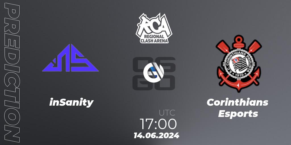 Pronóstico inSanity - Corinthians Esports. 14.06.2024 at 17:00, Counter-Strike (CS2), Regional Clash Arena South America
