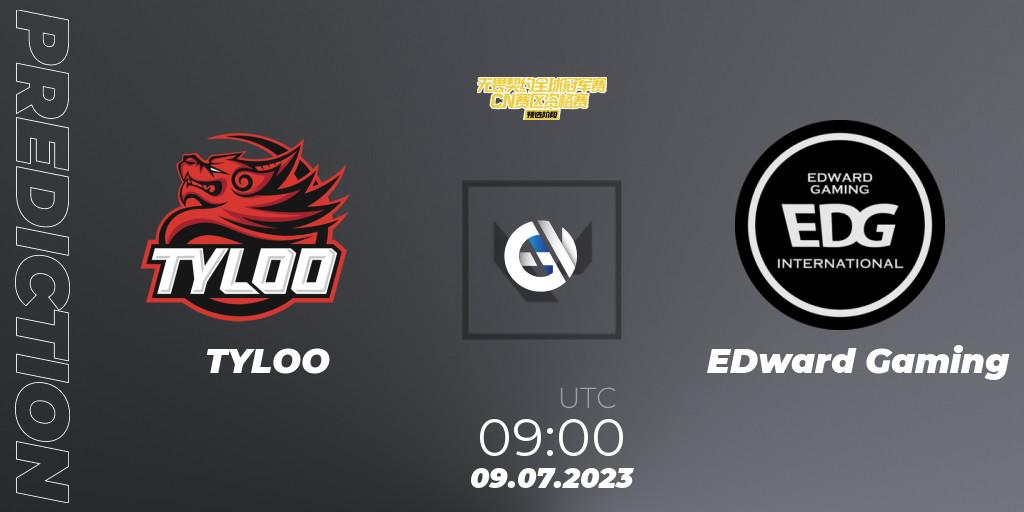 Pronóstico TYLOO - EDward Gaming. 09.07.2023 at 09:00, VALORANT, VALORANT Champions Tour 2023: China Qualifier