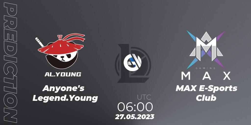 Pronóstico Anyone's Legend.Young - MAX E-Sports Club. 27.05.23, LoL, LDL 2023 - Regular Season - Stage 3 Qualification