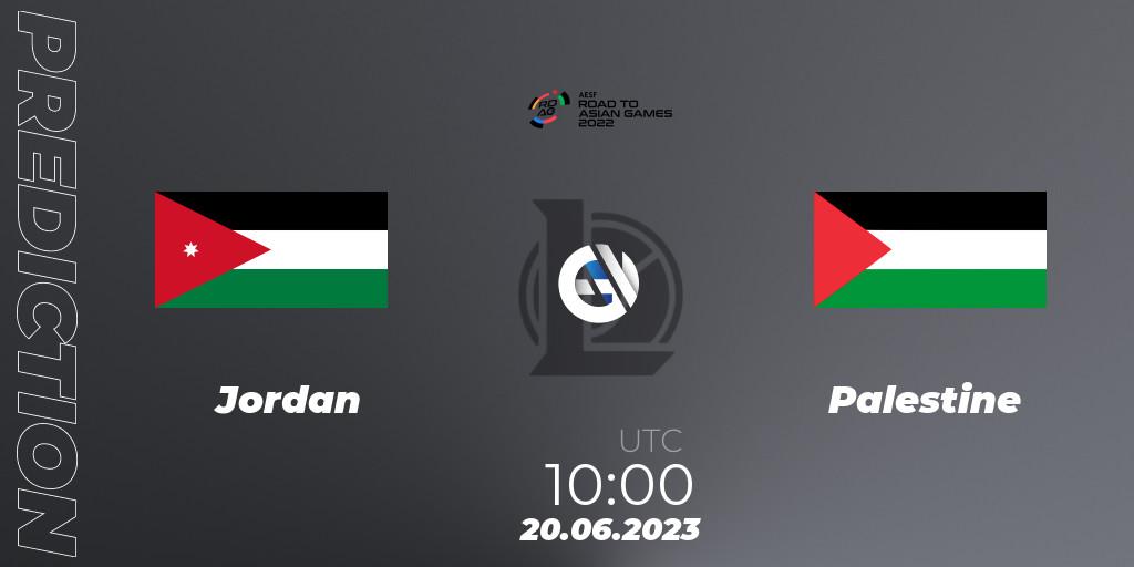 Pronóstico Jordan - Palestine. 20.06.2023 at 10:00, LoL, 2022 AESF Road to Asian Games - West Asia