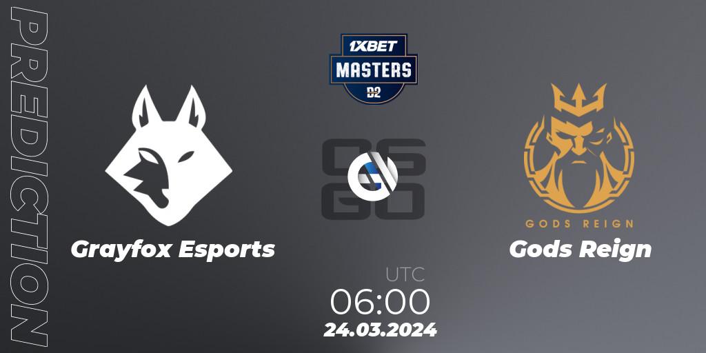 Pronóstico Grayfox Esports - Gods Reign. 24.03.2024 at 06:00, Counter-Strike (CS2), Dust2.in Masters #8