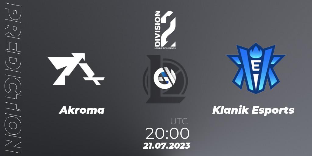 Pronóstico Akroma - Klanik Esports. 21.07.2023 at 20:00, LoL, LFL Division 2 Summer 2023 - Group Stage