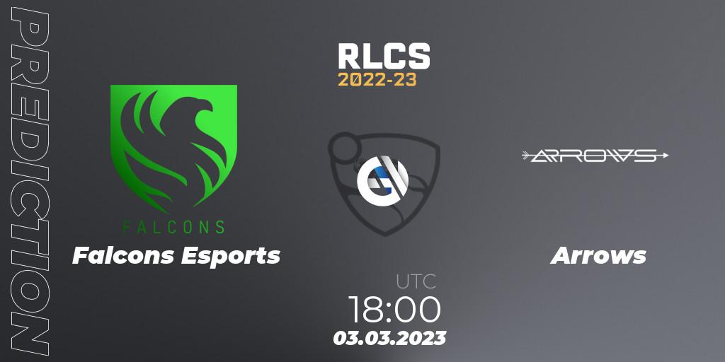 Pronóstico Falcons Esports - Arrows. 03.03.2023 at 18:20, Rocket League, RLCS 2022-23 - Winter: Middle East and North Africa Regional 3 - Winter Invitational