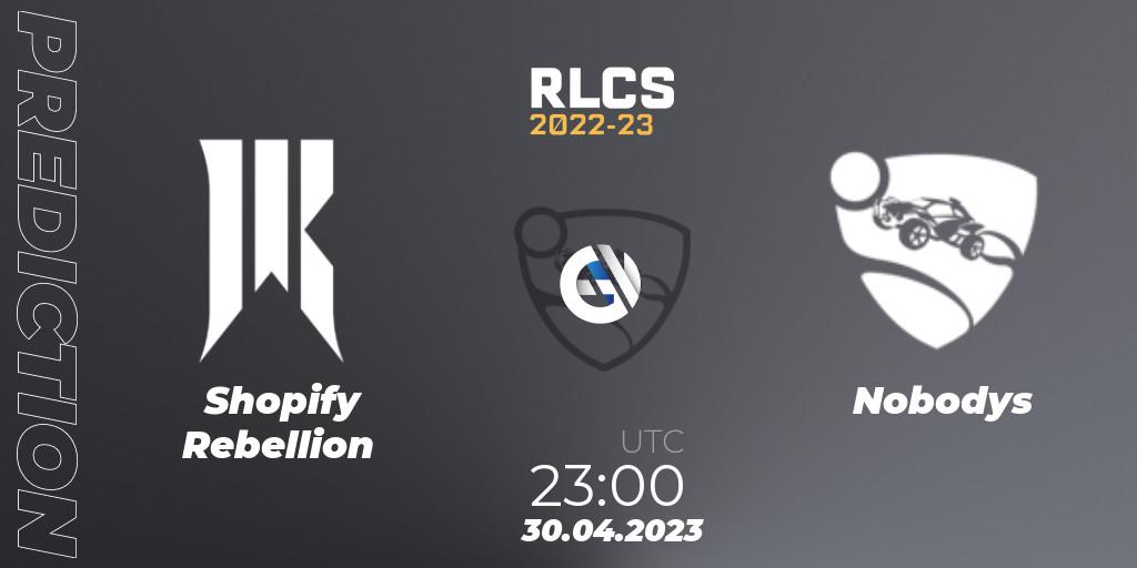 Pronóstico Shopify Rebellion - Nobodys. 30.04.2023 at 23:00, Rocket League, RLCS 2022-23 - Spring: North America Regional 1 - Spring Open: Closed Qualifier