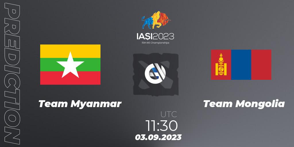 Pronóstico Team Myanmar - Team Mongolia. 03.09.2023 at 12:30, Dota 2, IESF World Championship 2023