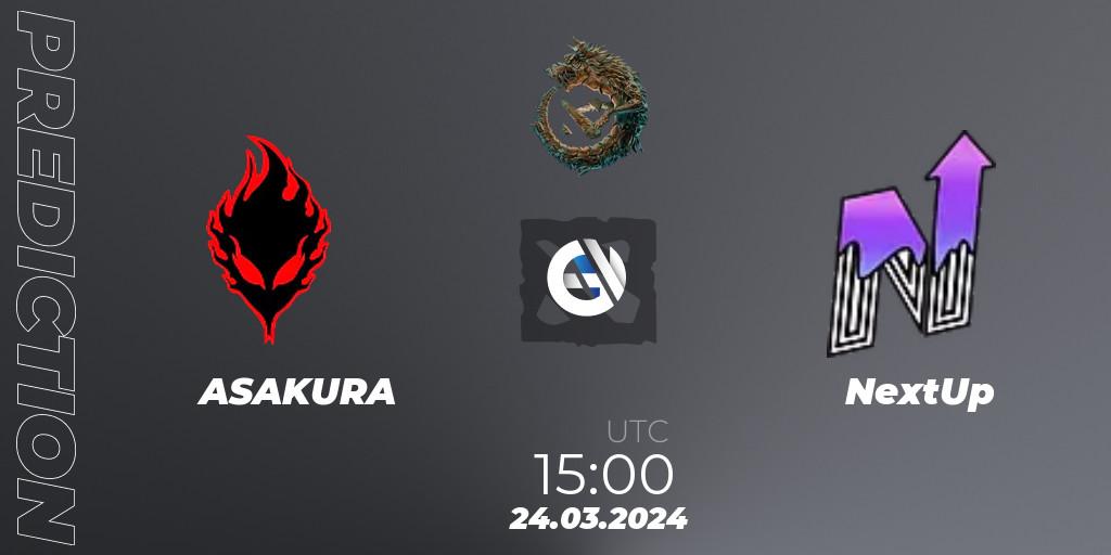 Pronóstico ASAKURA - NextUp. 24.03.2024 at 15:20, Dota 2, PGL Wallachia Season 1: Eastern Europe Open Qualifier #2