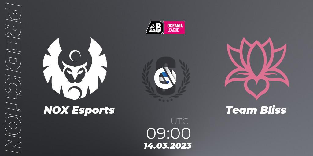 Pronóstico NOX Esports - Team Bliss. 14.03.2023 at 09:15, Rainbow Six, Oceania League 2023 - Stage 1