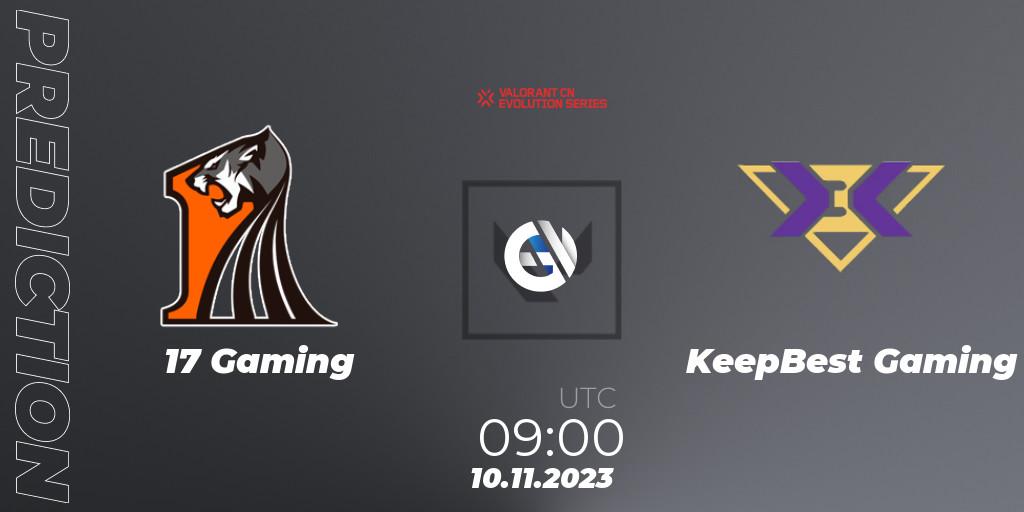 Pronóstico 17 Gaming - KeepBest Gaming. 10.11.2023 at 09:00, VALORANT, VALORANT China Evolution Series Act 3: Heritability - Play-In