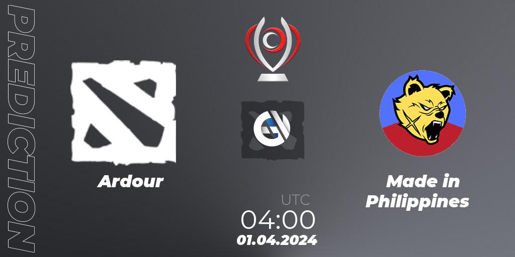 Pronóstico Ardour - Made in Philippines. 01.04.2024 at 04:00, Dota 2, Opus League