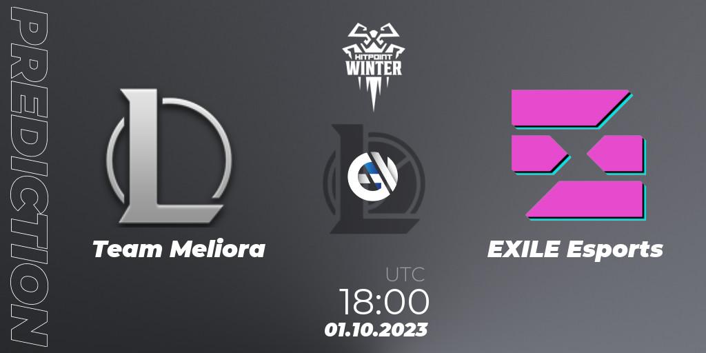 Pronóstico Team Meliora - EXILE Esports. 01.10.2023 at 18:00, LoL, Hitpoint Masters Winter 2023 - Group Stage