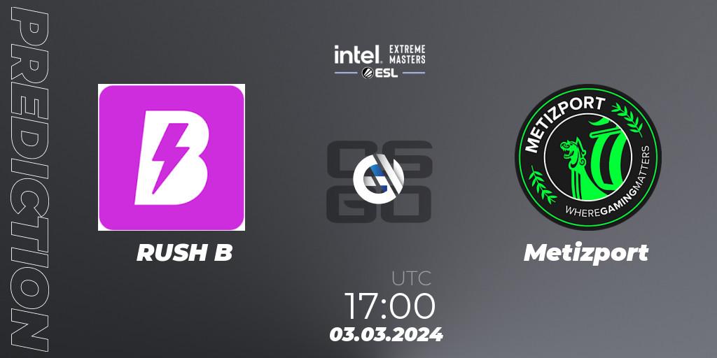 Pronóstico RUSH B - Metizport. 03.03.2024 at 17:00, Counter-Strike (CS2), Intel Extreme Masters Dallas 2024: European Open Qualifier #1