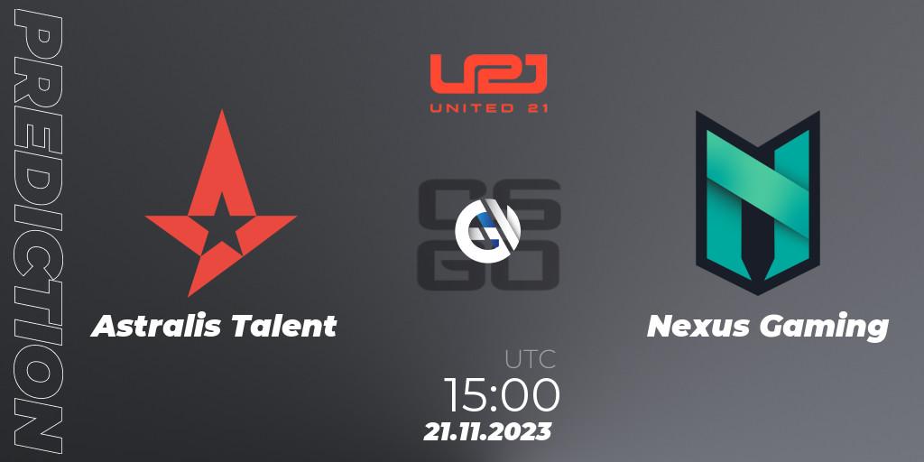 Pronóstico Astralis Talent - Nexus Gaming. 21.11.2023 at 16:00, Counter-Strike (CS2), United21 Season 8