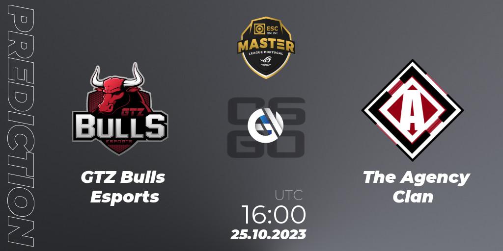 Pronóstico GTZ Bulls Esports - The Agency Clan. 25.10.23, CS2 (CS:GO), Master League Portugal Season 12: Online Stage
