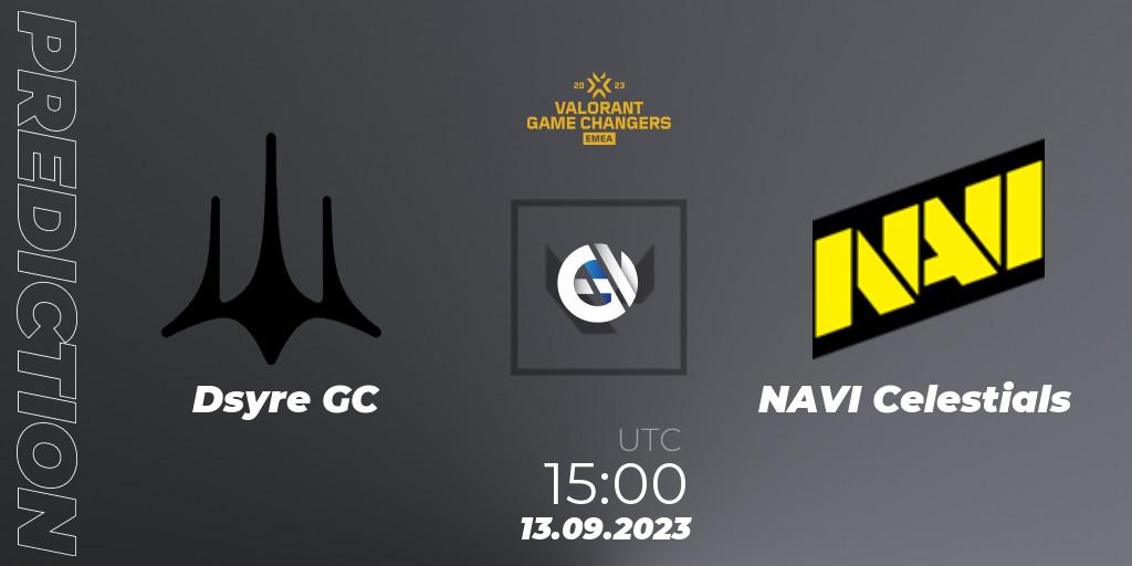 Pronóstico Dsyre GC - NAVI Celestials. 13.09.2023 at 15:00, VALORANT, VCT 2023: Game Changers EMEA Stage 3 - Group Stage
