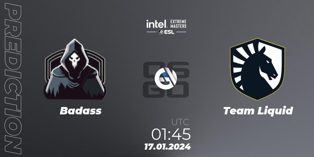 Pronóstico Badass - Team Liquid. 17.01.2024 at 01:45, Counter-Strike (CS2), Intel Extreme Masters China 2024: North American Open Qualifier #1