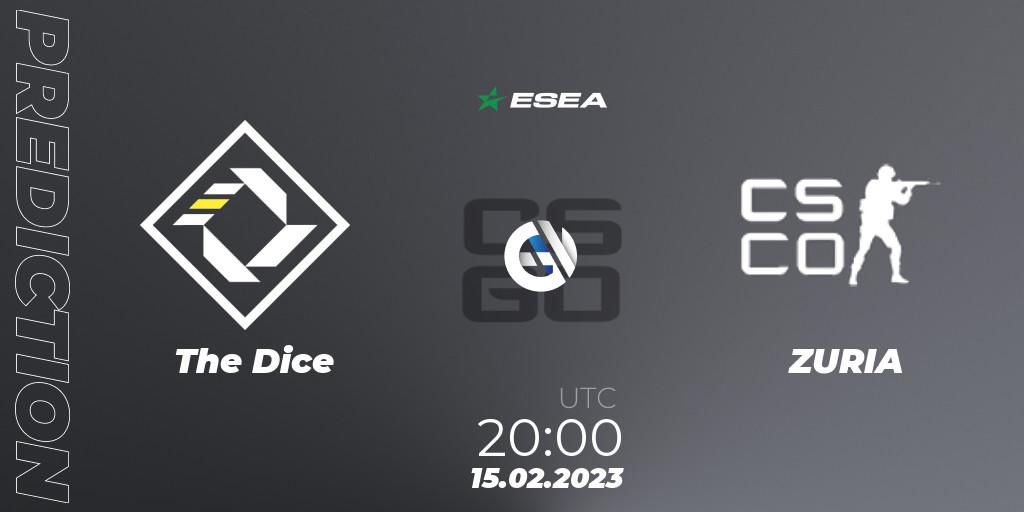 Pronóstico The Dice - ZURIA. 15.02.2023 at 20:00, Counter-Strike (CS2), ESEA Season 44: Advanced Division - Europe
