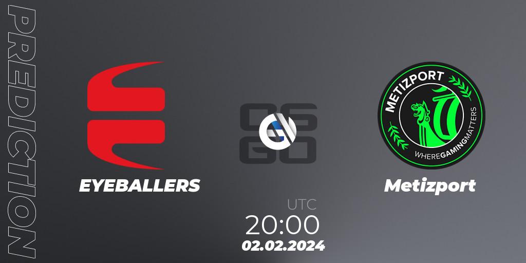 Pronóstico EYEBALLERS - Metizport. 02.02.2024 at 20:00, Counter-Strike (CS2), Pelaajat Series Spring 2024 Nordics Open Qualifier 1