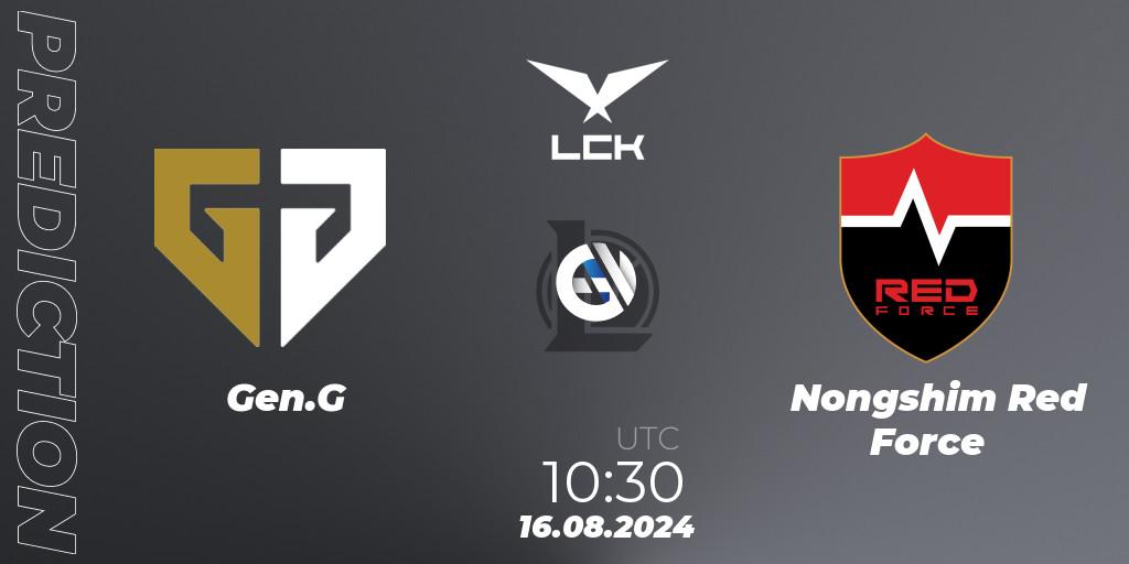 Pronóstico Gen.G - Nongshim Red Force. 16.08.2024 at 10:30, LoL, LCK Summer 2024 Group Stage