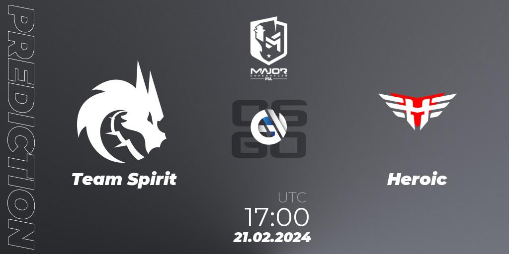 Pronóstico Team Spirit - Heroic. 21.02.24, CS2 (CS:GO), PGL CS2 Major Copenhagen 2024: European RMR B