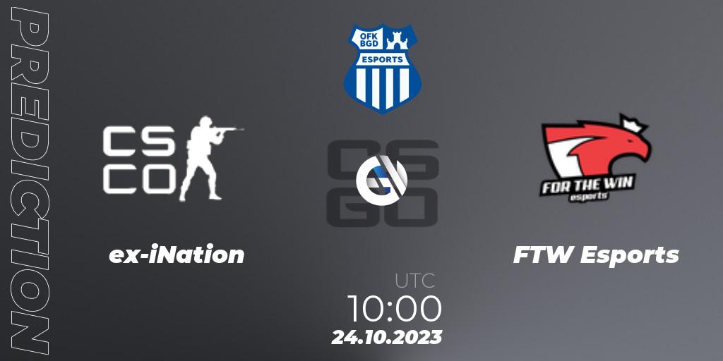 Pronóstico ex-iNation - FTW Esports. 26.10.2023 at 10:00, Counter-Strike (CS2), OFK BGD Esports Series #1