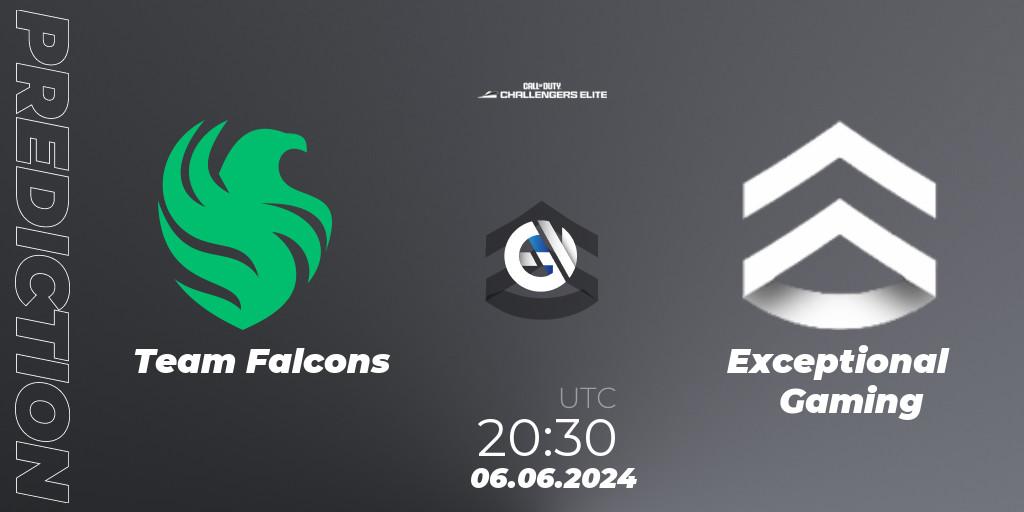 Pronóstico Team Falcons - Exceptional Gaming. 06.06.2024 at 19:30, Call of Duty, Call of Duty Challengers 2024 - Elite 3: EU