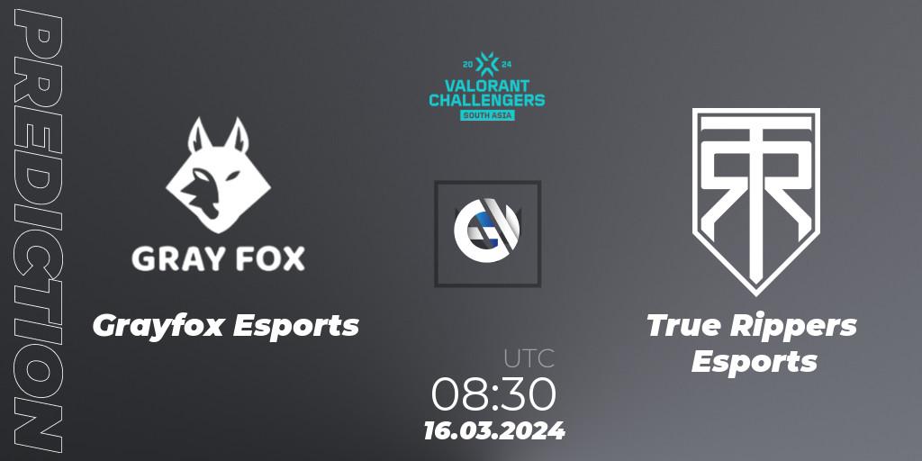 Pronóstico Grayfox Esports - True Rippers Esports. 16.03.2024 at 08:30, VALORANT, VALORANT Challengers 2024: South Asia Split 1 - Cup 1
