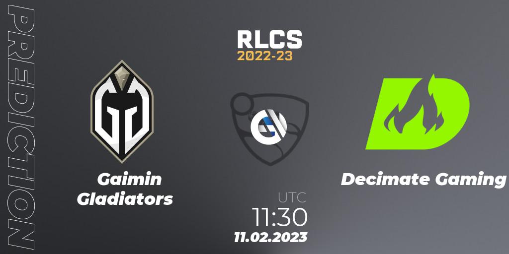 Pronóstico Gaimin Gladiators - Decimate Gaming. 11.02.2023 at 11:30, Rocket League, RLCS 2022-23 - Winter: Asia-Pacific Regional 2 - Winter Cup