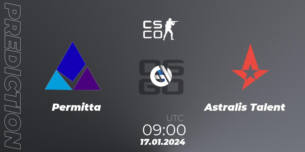 Pronóstico Permitta - Astralis Talent. 17.01.2024 at 12:30, Counter-Strike (CS2), European Pro League Season 14: Division 2