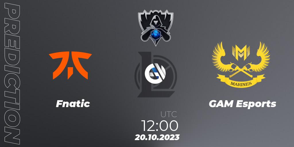 Pronóstico Fnatic - GAM Esports. 20.10.2023 at 08:30, LoL, Worlds 2023 LoL - Group Stage