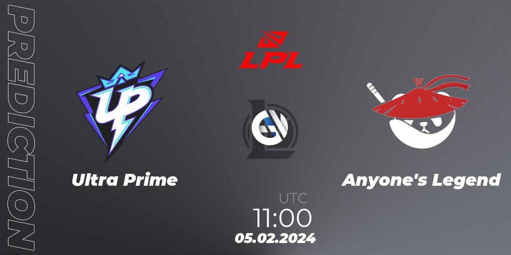 Pronóstico Ultra Prime - Anyone's Legend. 05.02.2024 at 12:00, LoL, LPL Spring 2024 - Group Stage