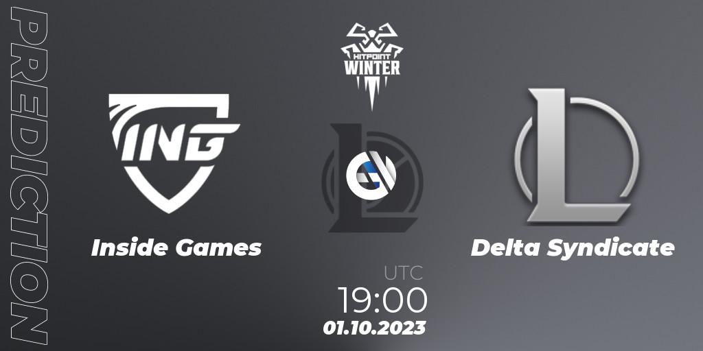 Pronóstico Inside Games - Delta Syndicate. 01.10.23, LoL, Hitpoint Masters Winter 2023 - Group Stage