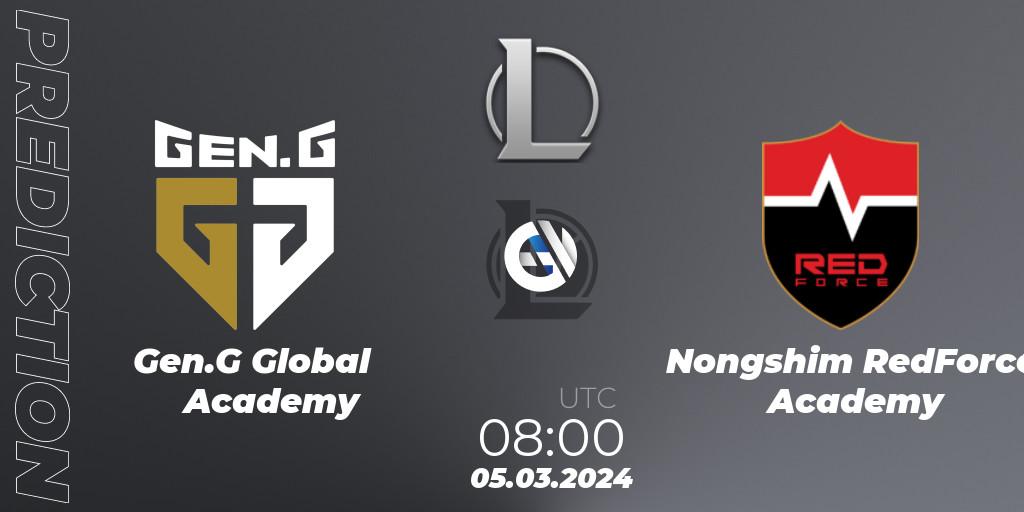 Pronóstico Gen.G Global Academy - Nongshim RedForce Academy. 05.03.2024 at 08:00, LoL, LCK Challengers League 2024 Spring - Group Stage